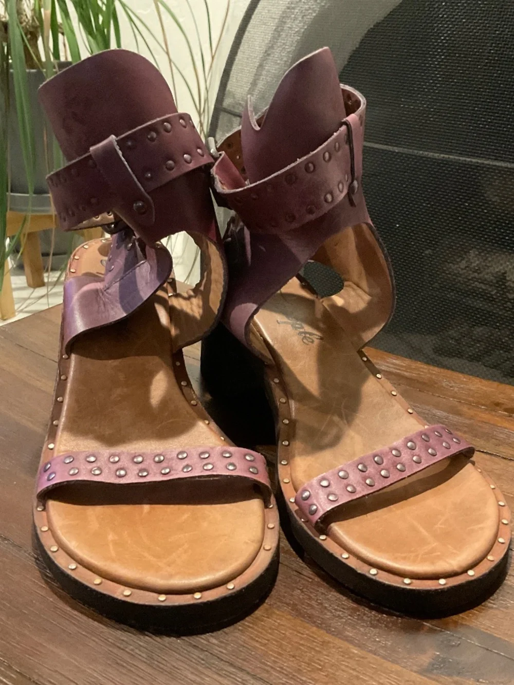 Free People Happiness Plum/Purple Leather Sandals Size EU 37.5/US 7